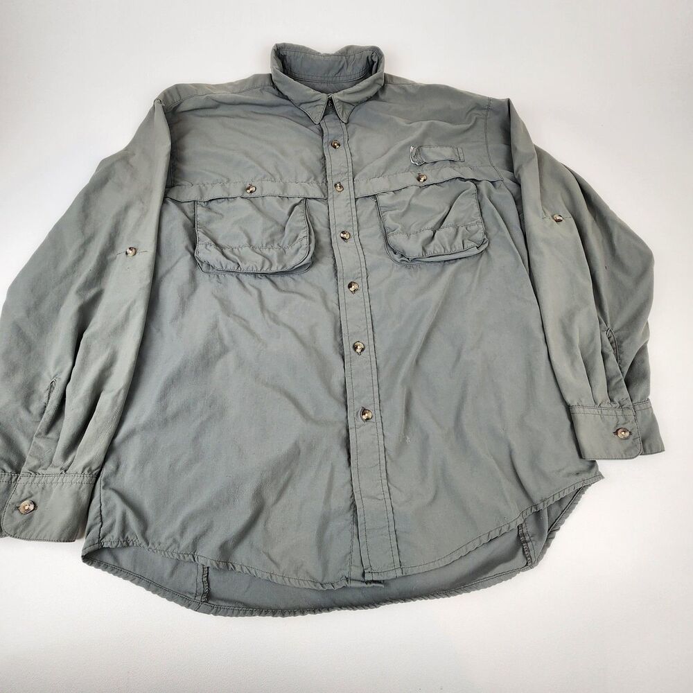 Sportif USA Mens Gray Long Sleeve XL (est) fishing Hiking Safari Shirt Pockets
